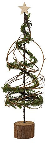 creativ home TANNENPYRAMIDE auf HOLZSOCKEL. 59 cm. Tannenbaum, Metall Baum Spirale mit künstlichen Tannenstreu.