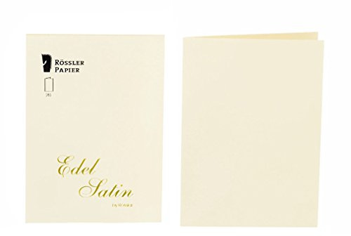 Rössler Edel Satin-Kartenpack | Kartenset | 20 Klappkarten blanko | DIN A6 Papier | Blanko Karten zum Selbstgestalten | Einladungskarten blanko | 11 x 1 x 15 cm| 1 Stück | Farbe: Ivory