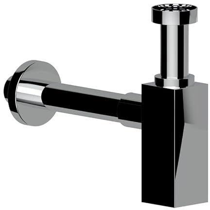 ERCOS Sifone Per Lavabo Quadrato In Ottone Cromato, Attacco da 1/4 , Dimensione Max 350x275 MM