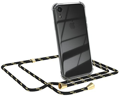 EAZY CASE Handykette kompatibel mit iPhone XR Handyhülle mit Umhängeband, Handykordel mit Schutzhülle, Silikonhülle, Hülle mit Band, Stylische Kette mit Hülle für Smartphone, Schwarz/Gold