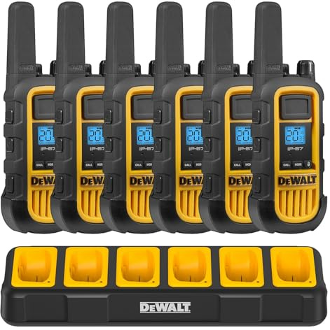 DEWALT FRS Walkie Talkies Long Range 2 Way Radio, 2 Watt, Waterproof & Rechargeable, 6 Pack with Gang Charger, DXFRS800-BCH6