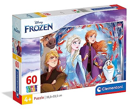 Clementoni 26058 Supercolor Frozen 2 – Puzzle 60 Teile ab 4 Jahren, buntes Kinderpuzzle mit besonderer Leuchtkraft & Farbintensität, Geschicklichkeitsspiel für Kinder