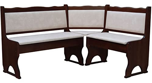 k koma Polster Eckbank Kiefer Holz, Nuss Farbe mit Polsterung MASSIVHOLZ - ÖKOLEDER BEIGE (160 x 180)