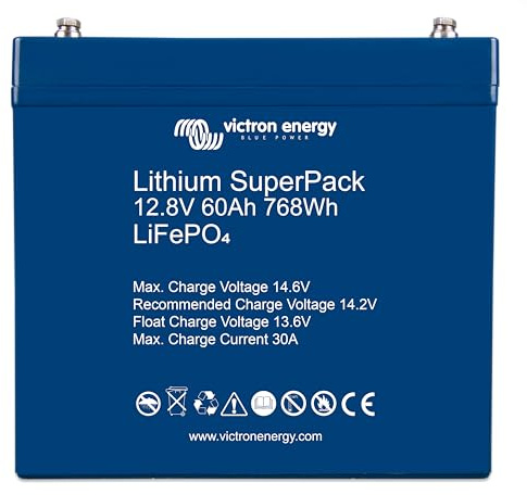 Victron Energy Lithium Batterie SuperPack 12,8V 60Ah (M6) – Kompakter LiFePO-Akku mit integriertem BMS und Sicherheitsabschaltung