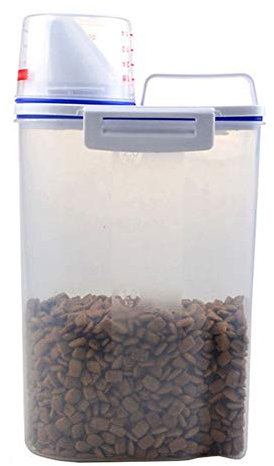 Gelentea Récipient hermétique pour aliments pour animaux domestiques avec verre doseur transparent, 2,5 l, idéal pour les pâtes, les céréales