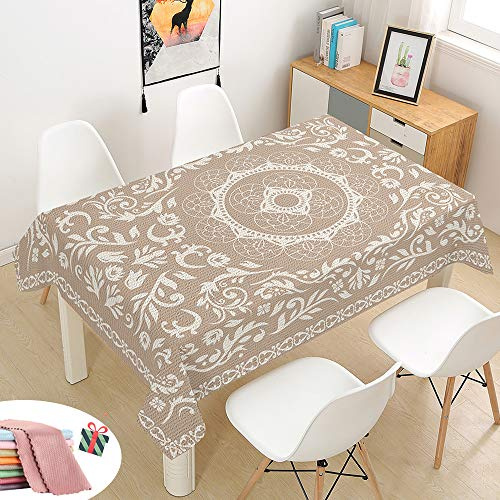 Tischdecke Wasserdicht Abwaschbar, Morbuy Böhmen Wasserabweisend Abwischbare Eckig Küchen 3D Tischabdeckung Tischdekoration für Speisetisch Garten Outdoor Camping (140x220cm,Kaffee Pflanze)