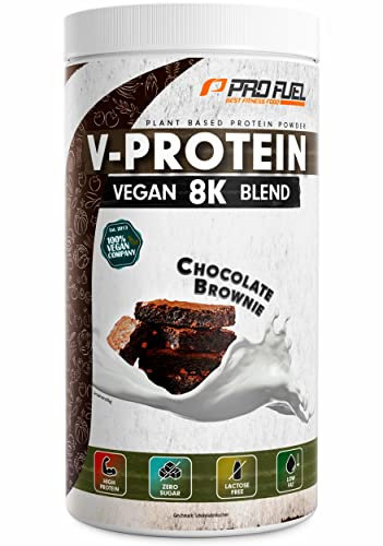 Vegan Protein – SCHOKOLADE - V-Protein 8K Blend - unglaublich lecker & cremig - mit Protein aus Sonnenblume, Reis, Erbse, Hanf, Kürbis uvm. - pflanzliches Proteinpulver mit 74% Eiweiß