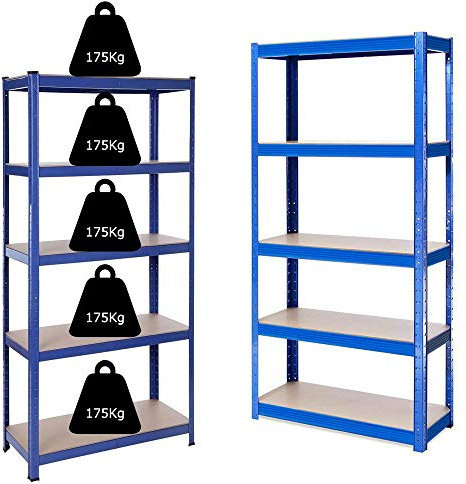 Lagerregal für Garage - 170 x 75 x 30cm | Blau - 5 Stufig | 175 kg pro Regal (875 kg Kapazität) | Steckregal Werkstattregal
