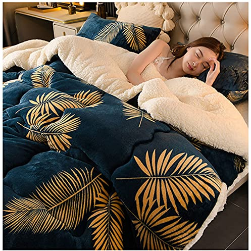 YRRA Fluffy Blanket Thick Winter Quilt Kaschmir Steppdecken Thick Sheepskin Cashmere Soft Warmes Vierjahreszeiten Oberbett,Blau,180x220cm(3kg)