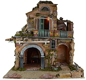 Presepe 69x50x77 con Cucina, fontata e Forno per cm 10/12