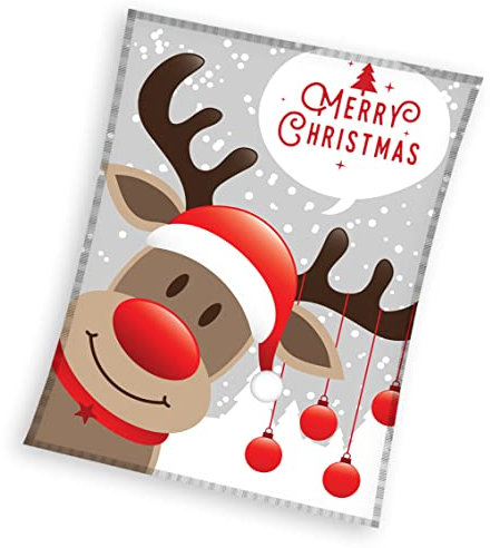 Weiche Decke Kuscheldecke Weihnachten Rentier grau 150x200