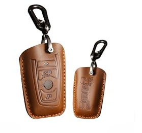 ontto Leder Autoschlüssel Hülle Passt für BMW 1er 2er 3er 4er 5er 6er F10 F12 F20 F25 F30 X3 X4 M3 M4 M5 3GT 5GT Schutzhülle Schlüsselhülle Cover Schlüsselbox Schlüsselanhänger-4 Tasten Braun