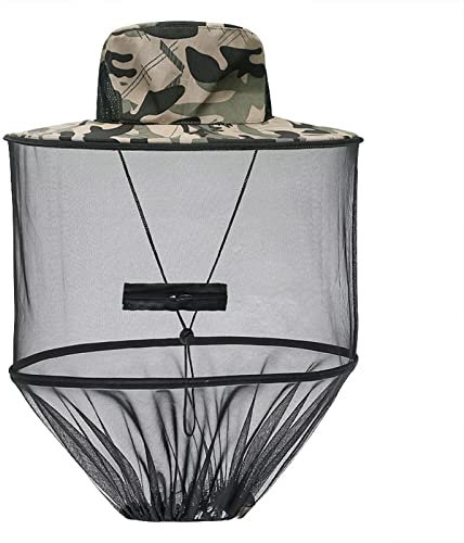 TINAYAUE Unisexe Chapeau de Soleil Chapeau de Pêcheur à Grand Bord Anti-UV Respirant Chapeaux avec Moustiquaire Amovible Chapeaux de Voyage Anti-Moustique Extérieur Pêche Camping