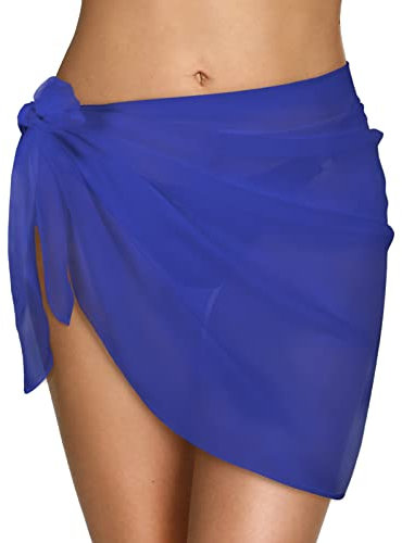 Xnova Strand Wrap Sarong Damen, Chiffon Vertuschung Wickelröcke, Kurz Bikini Rock Cover up, Strandtuch Strandkleid Tücher Wickelrock Badeanzug Sexy für Urlaub Sommer(1 PC Blau)
