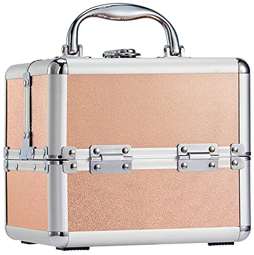 Mallette Maquillage Makeup Case Vanity Maquillage Rangement avec Miroir et Serrure Mallette à Onglerie Beauty Makeup Case de Voyage Malette Cosmétique Coiffure Bijoux Boîtes pour Filles, Or Rose