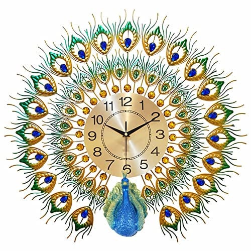 SHZICMY Wanduhr Pfau, Wandhängende Metall Uhr, 3D Luxus Diamant Pfauen Wand Uhr, Halle Wandmontierte Dekorative Wanduhren für Wohnzimmer, Schlafzimmer, Küchen Dekoration