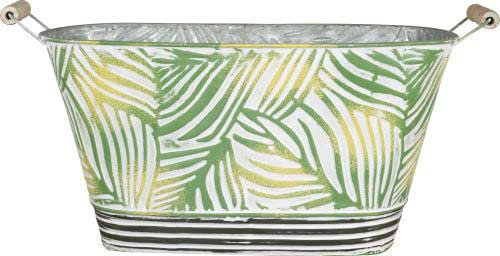 Muddy Hands Tropical Leaf Metal Plant Pot Indoor Home Outdoor Garden Decorative Vintage Flower Planter Cover Holder Bucket (Trough - Medium)