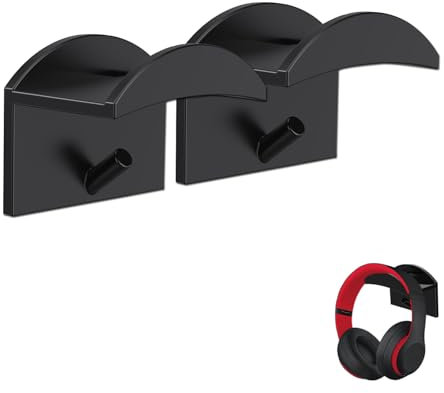 thirei Soporte para Auriculares, no Requiere Taladrar Soporte Auriculares de Gel de Sílice, Headset Stand con Gancho, Headset Stand con Gancho, Soporte Auriculares, Negro, 2 Piezas