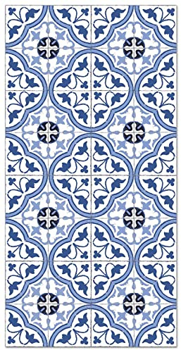 Panorama Vinylteppich - Modell Hydraulic Fliesen Blume Blau 80x250 cm - Verschiedene Größen - Deko Küche, Läufer und Outdoor