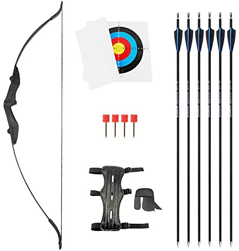 SHARROW Bogenschießen Takedown Recurve Bogen und Pfeil Set Jugend Anfänger Erwachsener Jagd Bogen 30-40lbs Sportbogen mit 6er Carbonpfeile (35lbs, Schwarz)