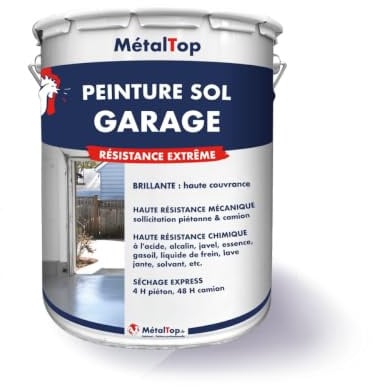 Metaltop - Peinture Sol Garage - Rouge feu - RAL 3000-5 L - Résistance aux taches, huiles et passages répétés