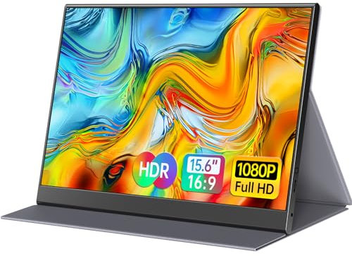 ForHelp 15.6 Inch Professional (1920 x 1080) FHD Portable Monitor, IPS Ultra-Thin Zero Frame Gaming Monitor with HDMI USB Type-C, Dual Speakers.External Portable Monitor for Laptop Mac Phone PS4 Xbox