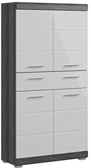 xonox.home Badezimmer Scout X06B2715 Midischrank Hochschrank Schrank Badezimmerschrank in Front weiß Hochglanz Korpus rauchsilber Nb.ca.74x141x31 cm