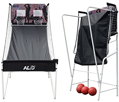 HLC Foldable Electronic Basketball Arcade Set With 8 Modes, Voice Prompt, Double Hoops and Scorer - Indoor Outdoor Hoop for Kids