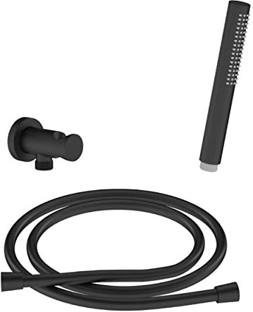 CHRIS BERGEN Brausegarnitur - SET aus Stabhandbrause, Wandanschlussbogen und Brauseschlauch - in Schwarz matt