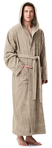 Arus Herren Bademantel mit Kapuze, wadenlang oder knöchellang, 100% Baumwolle (380 g/m²) Frottee OEKO-TEX® Zertifiziert