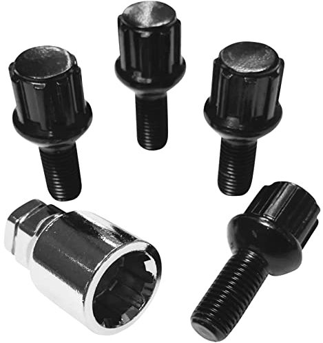 Felgenschloss M12x1,5x23mm Kugelbund R13 kompatibel mit Seat Skoda Smart VW 4x schwarze Felgenschlösser 4er-Set Felgensicherungen Radsicherungen Felgen-Diebstahlschutz Radschrauben Radbolzen Schrauben