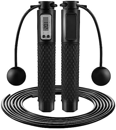 Senshuomy Skipping Rope with Counter,Digital Speed Jump Rope,LCD Display, 3 Display Modes,For Kids Adults Fitness, Adjustable Rope, Weighted & Non-slip Handle for Fitness(Black)