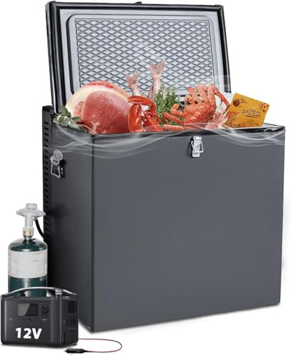 SMETA Gas Fridge Freezer, 3 Way Fridge Freezer 12V/240V/Propane Gas for Campervan, Caravan, Garage, Motorhome, 70L, Black with Lock