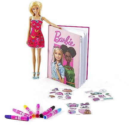 ODS - Barbie, Trendy Style 2 in 1, Set con Diario e Bambola Barbie Trendy Inclusa, Diario a Spirale con Disegni da Colorare, Pennarelli e Stickers, Età Consigliata +3 Anni