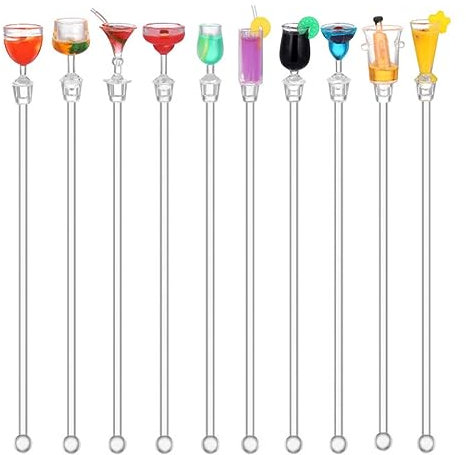 JOCXZI Bâtonnets de Cocktail en Acrylique Transparent Agitateurs de Cocktail 23cm Colorés Bâtonnets de Cocktail Boisson pour Bars Cafés Mariages Fêtes d'anniversaire,10 Pièces