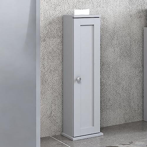 House Toilet Roll Holder Free Standing Bathroom Loo Roll Slimline Cupboard Unit Storage Solution (Grey)