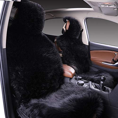Big Ant Premium Lammfell Sitzbezug Auto, Universal Vordersitz Sitzauflage aus Kunstfell, Sitzauflagen im Winter, Sitzschoner Lammfell, Schonbezug Fell - Schwarz (1 Stück)