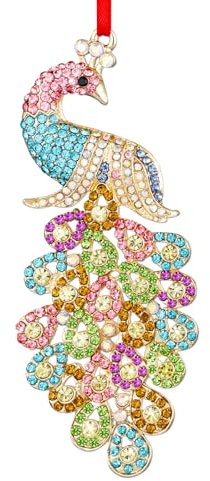 SICOHOME Pfauen-Ornamente für Weihnachtsbaum, bunt, Metall, Pfau, hängende Ornamente, Pfau-Dekorationen, Pfau, Andenken, Ornamente, Pfau, Geschenke für Frauen, Mädchen, Schwestern, Mutter, Oma