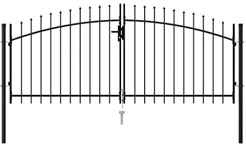 Homgoday Fence Gate Double Door with Spike Top Steel 3x1.25 m Black, Garden Gate Driveway Fence, Outdoor Garden Yard Patio Entrance Way Door Security Barrier