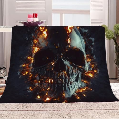 AKATIE Gotischer Totenkopf Kuscheldecke 180x220 Wohndecke 3D Schwarz Flanelldecke Groß Hochwertige Sommer Winter Warme Bett Wohndecke Sofaüberwurf Decke Tagesdecke