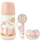 Suavinex, Coffret Cadeau Nouveau-Né SX Pro, pour Bébés 0-6 Mois. Contient un Biberon Débit Moyen (M) 270 ml + Sucette SX Pro en Silicone 0/6 Mois + Attache - Sucette avec Ruban. Coffret Biberon Rose