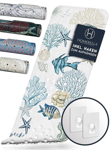 Homerella® Badewannenmatte rutschfest 100% BPA frei inkl. 2 Haken zum Aufhängen 100x40cm - Antirutschmatte Badewanne hautsensitiv & schimmelresistent - Badematte rutschfest maschinenwaschbar