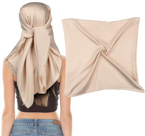 Jeffdad Einfarbiger Kopftuch, Hijab Kopftuch für Damen, 90x90 cm Einfaches Quadrat Schal Frauen Satin Bandana Halstuch Frauen Rutschfester Seidentuch Headwrap für Mädchen Frauen(Hautfarbe)