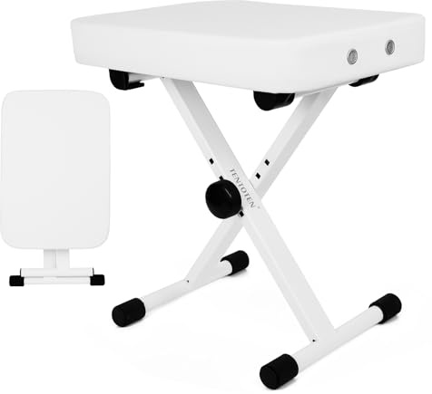 TENTOTEN Piano Bench Portable Piano Stool, Keyboard Bench Adjustable Piano Bench Foldable Piano Seat with 2.4 Inch Thickness High-Density Sponge, Air Holes Design Keyboard Stool, White