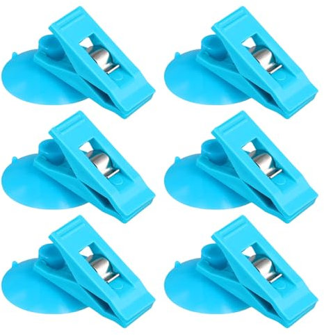 NQEUEPN 6pz Ventosa con Clip, Ventose per Vetro Paraspruzzi Rotondo Clip per Tende da Doccia per Evitare Schizzi d'Acqua Antivento per Frigorifero Doccia Campeggio Macchina (Blu)