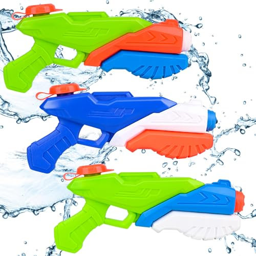 Wasserpistole für Kinder, GuKKK 3 Stücke Wasserspritzpistole 400ML, Wasserpistole für Kinder Erwachsene mit 7-10m Meter großer Reichweite, Wasserpistolen Sommer Schwimmbad Pool Strand Spielzeug