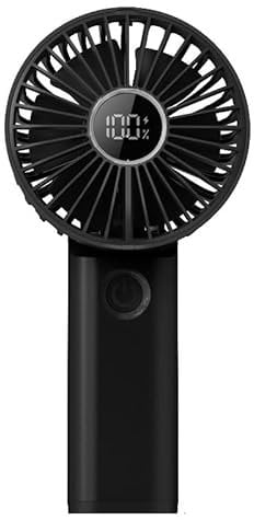 Fioyal Mini Portable Fan, Powerful Handheld Fan Rechargeable with LED Display, Hand/Desk/Neck 3 In 1 Personal Fan with 6 Speed and 180° Foldable, Quiet for Travel Beach Lash Indoor Outdoor(Black)