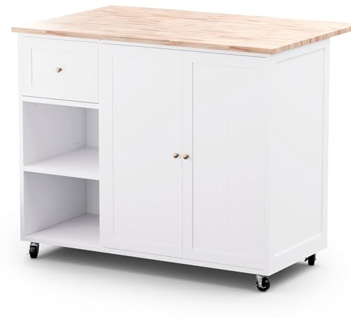 Blumfeldt Servierwagen – Küchenwagen mit Rollen, Ausziehbare Arbeitsplatte, 1 Schublade & 2 Türen, Viel Stauraum, Hostessenwagen mit Bremsen, Zeitloses Design, 106,5x49,5x89 cm