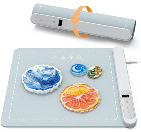 Alldeer Resin Heating Mat, Graphene Silicone Heating Pad for Resin Molds Casting, Uniform Heating & 2H Fast Curing & Auto-Off Resin Curing Dryer Machine with Timer (Excluding Resin Materials & Molds)