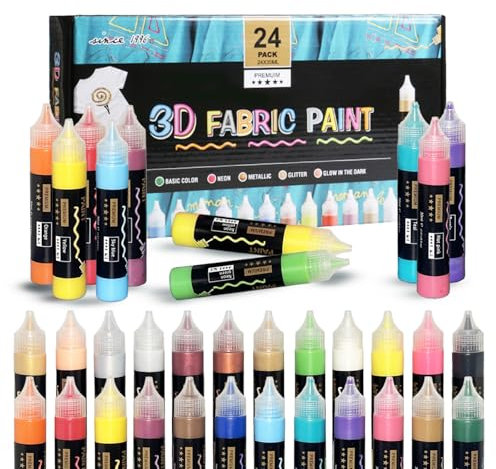 3D Textilfarbe Set | Kerzenstift 24er Set in 30-ml-Flaschen | 3D-Farbe für Für Kerzengestaltung, Kleidung, Textil, Leinwand, Glas, Holz, Schuhe